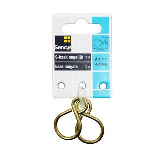 Sencys S-haak - Messing - Ongelijk - 3x40mm - 2 Stuks