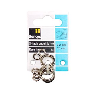 Sencys S-haak - Nikkel - Ongelijk - 2x25mm - 4 Stuks