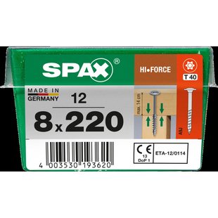 Spax Spaanplaatschroef Hi.force Wirox Schotelkop Torx T40 - 8x220mm - 12 Stuks