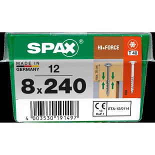Spax Universele Schroef T-star Wirox Verzonken Kop Torx T40 - 8x240mm - 12 Stuks