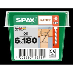 Spax Spaanplaatschroef In.force Wirox Cilinderkop Torx T30 - 6x180mm - 20 Stuks