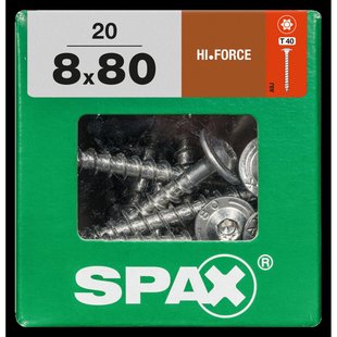 Spax Spaanplaatschroef Hi.force Wirox Verzonken Kop Torx T40 - 8x80mm - 20 Stuks