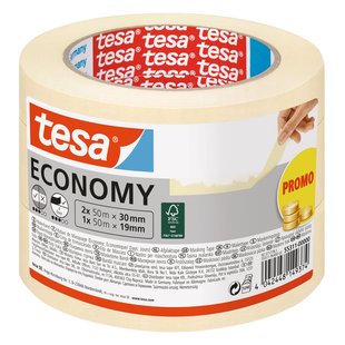 Tesa® Economy Masking Tape 2stuks 50mx30mm + 1stuk 50mx19mm
