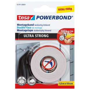 Tesa Montageband Powerbond Ultra Strong - Binnen/buiten - Wit - 1.5m X 19mm