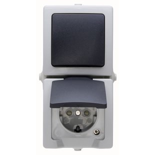 Sencys Combinatie Wisselschakelaar/stopcontact Verticaal Denver Geaard Grijs
