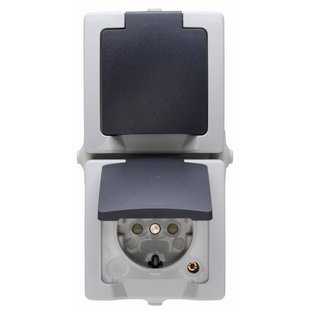 Sencys Stopcontact Denver Geaard 2-voudig Verticaal Grijs