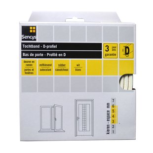 Sencys Tochtband Rubber D-profiel Wit 9x6mm 18m