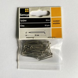 Sencys Spijker Vernikkeld Rvs 25x1,6mm 55 Stuks