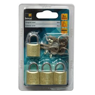 Sencys Hangslotenset Met Sleutel - Staal Voor Koffer - Behuizing 20mm - Set Van 4 Stuks
