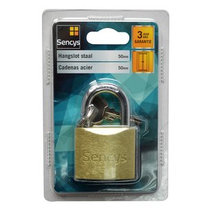 Sencys Hangslot Met Sleutel - Staal, Hoge Veiligheid Voor Kluisje Of Poort - Behuizing 50mm