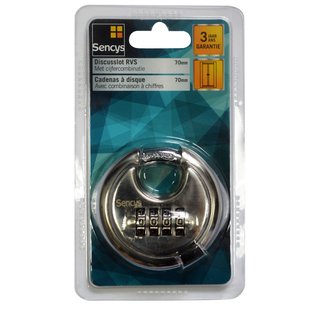 Sencys Schijfsleutelslot Met Combinatie - Roestvrij Staal Hoge Veiligheid - Diameter 70 Mm