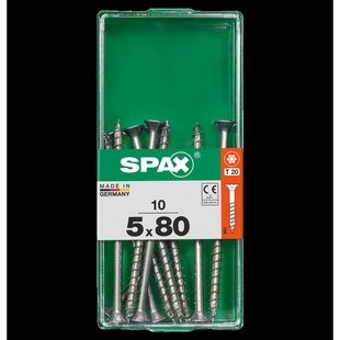 Spax Universele Schroef T-star Wirox Verzonken Kop Torx T20 - 5x80mm - 10 Stuks