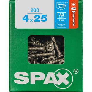 Spax Universele Schroef T-star Rvs Verzonken Kop Torx T20 - 4x25mm - 200 Stuks