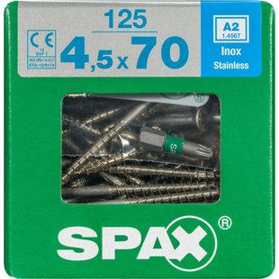Spax Universele Schroef T-star Rvs Verzonken Kop Torx T20 - 4,5x70mm - 125 Stuks