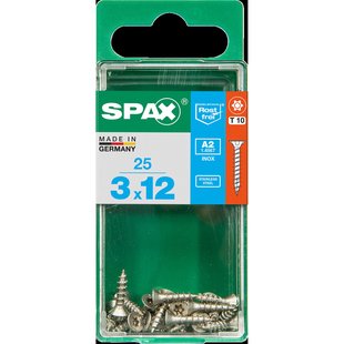 Spax Universele Schroef T-star Rvs Verzonken Kop Torx T10 - 3x12mm - 25 Stuks