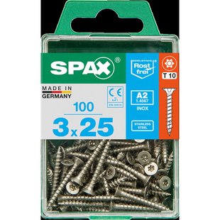 Spax Universele Schroef T-star Rvs Verzonken Kop Torx T10 - 3x25mm - 100 Stuks