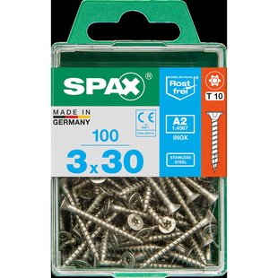 Spax Universele Schroef T-star Rvs Verzonken Kop Torx T10 - 3x30mm - 100 Stuks