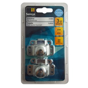 Sencys Schuifslot Met Draaiknop - Zink - 20 Mm - 2 Stuks