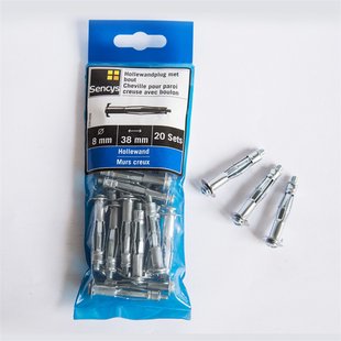 Sencys Hollewandplug Met Bout Staal - Ø 8x38mm - 20 Stuks