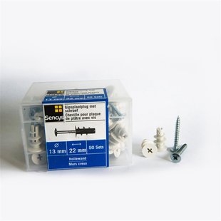 Sencys Gipsplaatplug Met Schroef Kunststof - Diam. 13 Mm - 50 Stuks