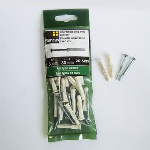 Sencys Universele Plug Met Schroef Kunststof - Diam. 5x30mm - 20 Stuks