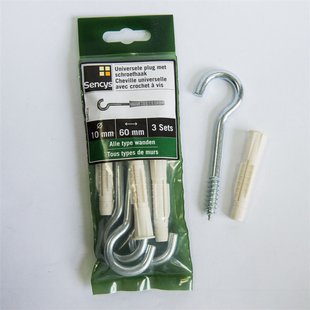 Sencys Universele Plug Met Schroefhaak Kunststof - Diam. 10x60mm - 3 Stuks