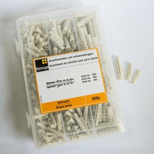 Sencys Vollewandplug Kunststof - Diam. 5x25mm, 6x30mm, 8x40mm - 260 Stuks