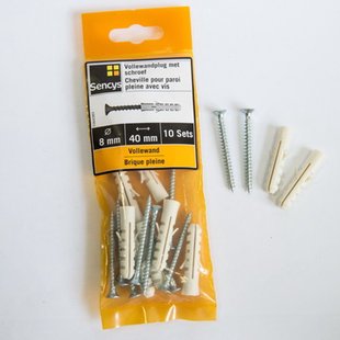 Sencys Vollewandplug Met Schroef Plastic - Diam. 8x40 Mm - 10 Stuks