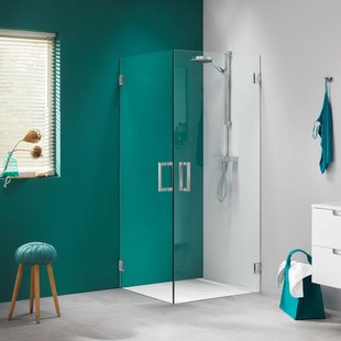 Sealskin I Am Draaideur (rechts) Voor Het Maken Van Een Hoekinstap 900 Mm Rvs (look) | 8 Mm Helder Veiligheidsglas + Antikalk