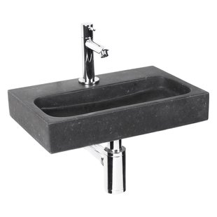 Differnz Fonteinset Flat Small Natuursteen Kraan Recht Chroom 38x24x7cm