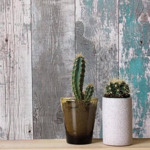 Vliesbehang Planken 68616 - Grijs - Turquoise - 10,05m X 53cm