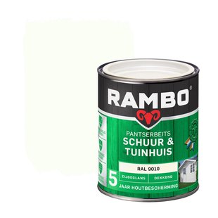 Rambo Pantserbeits Schuur & Tuinhuis Dekkend Zijdeglans Ral 9010 Zuiverwit 0,75 Ltr