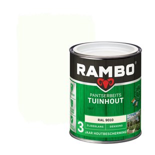 Rambo Pantserbeits Tuinhout Dekkend Zijdeglans Ral 9010 Zuiverwit 0,75l