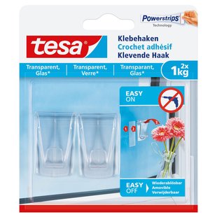 Tesa Powerstrips Zelfklevende Haak 77735 Voor Glas En Transparante Oppervlakken 2 Kg 2 Stk