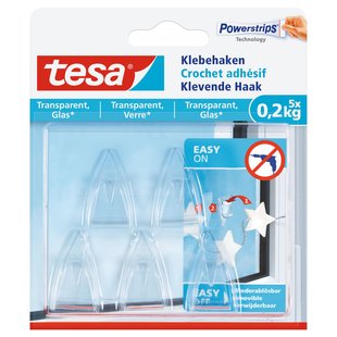 Tesa Powerstrips Zelfklevende Haak 77734 Voor Glas En Transparante Oppervlakken 200 Gr 5 Stk