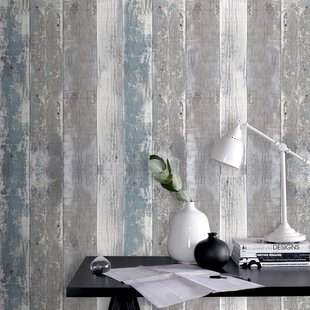 Decomode Vliesbehang Hout - Blauw - Bruin - 10,05m X 52cm