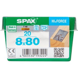 Spax Spaanplaatschroef Hi.force Rvs A2 Schotelkop Torx T40 - 8x80mm - 20 Stuks