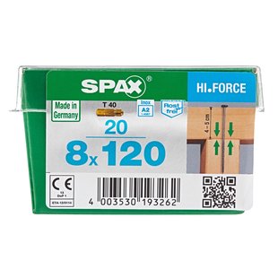 Spax Universele Schroef T-star Rvs Verzonken Kop Torx T40 - 8x120mm - 20 Stuks