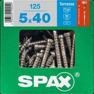 Spax Vlonderschroef T-star Rvs A2 Cilinderkop Torx T25 - 5x40mm - 125 Stuks + Bit