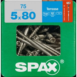 Spax Vlonderschroef T-star Rvs A2 Cilinderkop Torx T25 - 5x80mm - 75 Stuks + Bit
