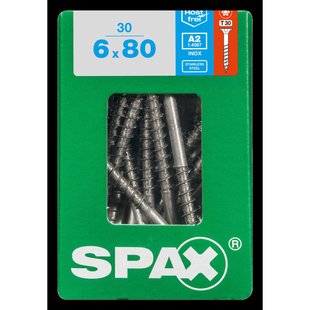 Spax Universele Schroef T-star Rvs Verzonken Kop Torx T30 - 6x80mm - 30 Stuks