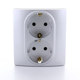 Legrand Inbouw Stopcontact Dubbel Niloé Schuko + Randaarde Aluminium