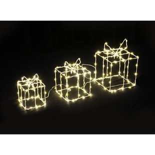 Central Park Set 3 Geschenkenmet Verlichting Verlichte Cadeaudoos - 200 Led's - Warm Wit - 18cm - Binnen