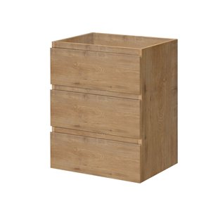 Aquazuro Wastafelonderkast Napoli 59cm - Natuur Eik Houtlook - Met 3 Lades - 59,4x75x47,5cm