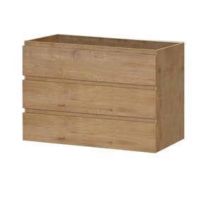 Aquazuro Wastafelonderkast Napoli 89cm - Natuur Eiken Houtlook - Met 3 Lades - 89,4x75x47,5cm