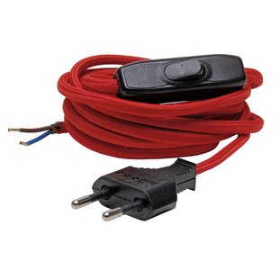 Kopp Aansluitkabel + Europese Stekker / Snoerschakelaar 2m Textiel Snoer Rood