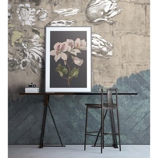 Fotobehang Beton Met Tulpen 14116 - Taupe - Blauw - 2,70m X 300cm