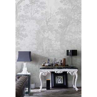 Fotobehang Getekende Bomen 14172 - Wit - Grijs - 2,70m X 300cm