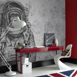 Fotobehang Aap In Ruimtepak 14218 - Grijs - 2,70m X 300cm