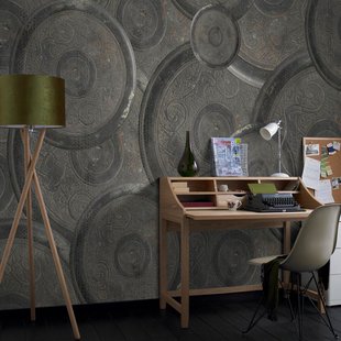 Fotobehang Vanilla Lime 14255 Metalen Cirkels - Grijs - 2,70m X 450cm